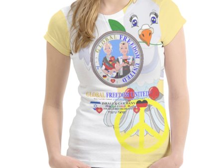 Women´s T-shirt GLOBAL FREEDOM UNITED© Israel & Germany Old Peace Version 1 Yellow For Discount