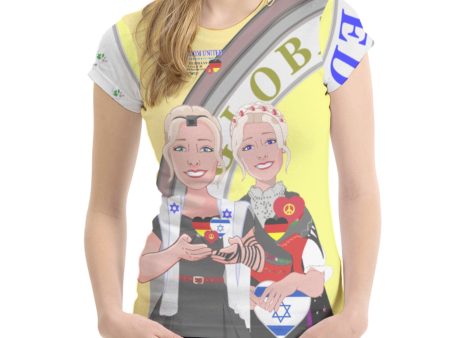 Women´s T-shirt GLOBAL FREEDOM UNITED© Israel & Germany Old Peace Version 2 Yellow For Sale