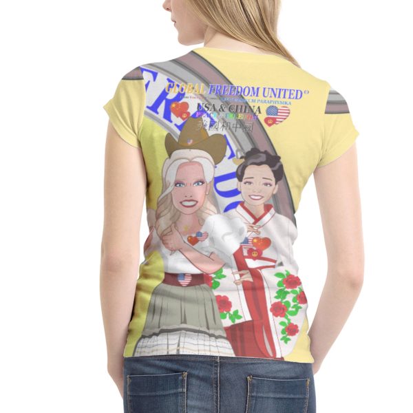 Women´s T-shirt 2 GLOBAL FREEDOM UNITED© Women USA & China Yellow Fashion