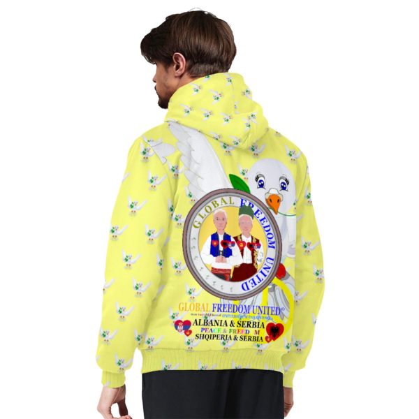 Plush Hoodie GLOBAL FREEDOM UNITED© Men Albania & Serbia Yellow For Sale