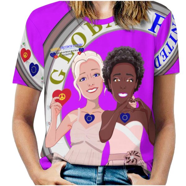 Women´s T-shirt 3 GLOBAL FREEDOM UNITED© Anti Fascism & Racism EU Lilac Cheap