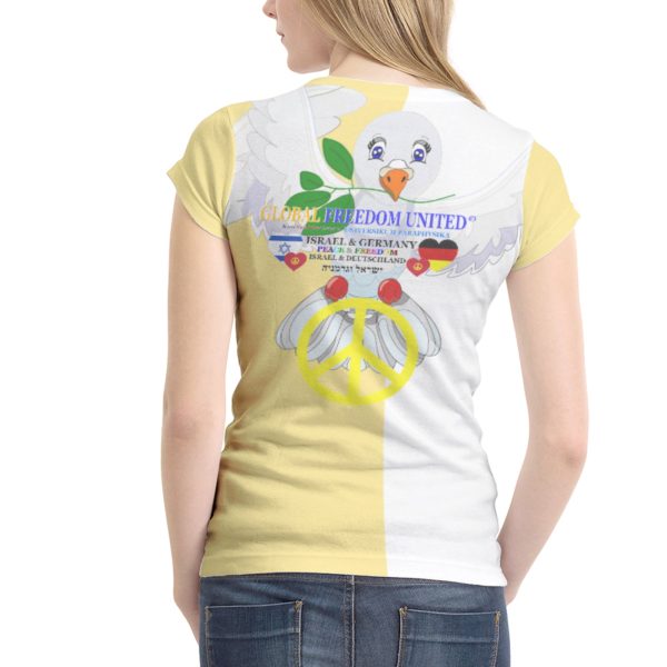 Women´s T-shirt GLOBAL FREEDOM UNITED© Israel & Germany Old Peace Version 1 Yellow For Discount