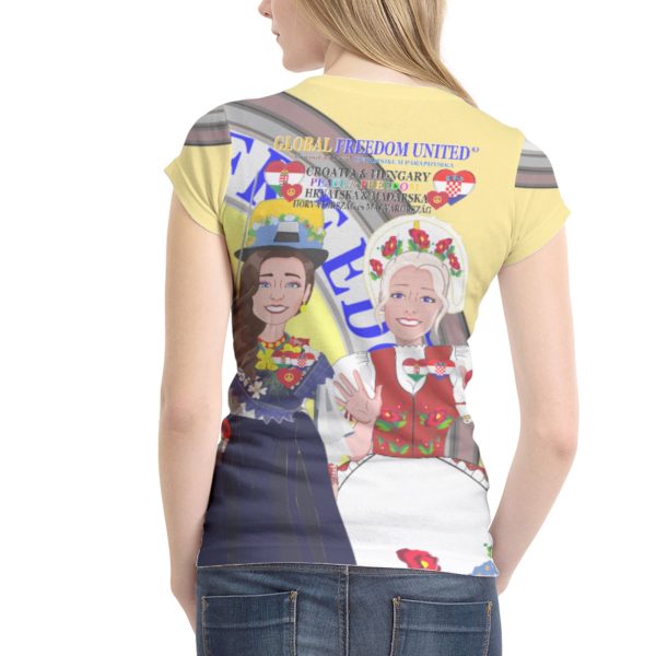 Women´s T-Shirt GLOBAL FREEDOM UNITED© Women Croatia & Hungary Version 1 Yellow Cheap