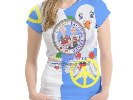 Women´s T-shirt GLOBAL FREEDOM UNITED© Israel & Germany Old Peace Version 1 Blue Cheap