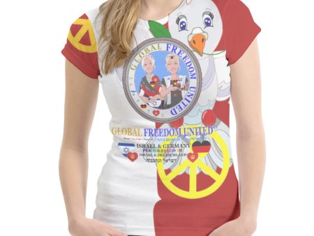 Women´s T-shirt GLOBAL FREEDOM UNITED©  Israel & Germany Old Peace Version 1 Red Supply