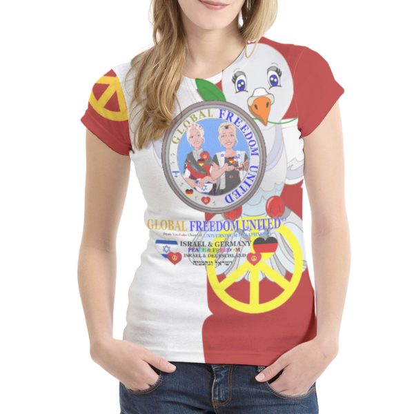 Women´s T-shirt GLOBAL FREEDOM UNITED©  Israel & Germany Old Peace Version 1 Red Supply