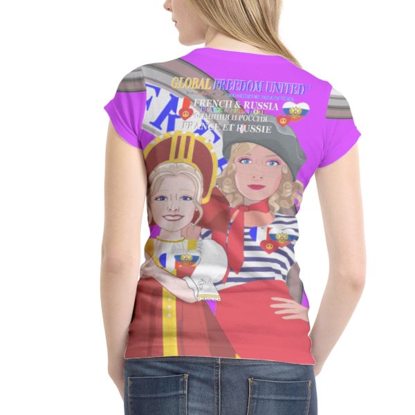 Women´s T-shirt 2 GLOBAL FREEDOM UNITED© Women French & Russia  Lilac Online Sale