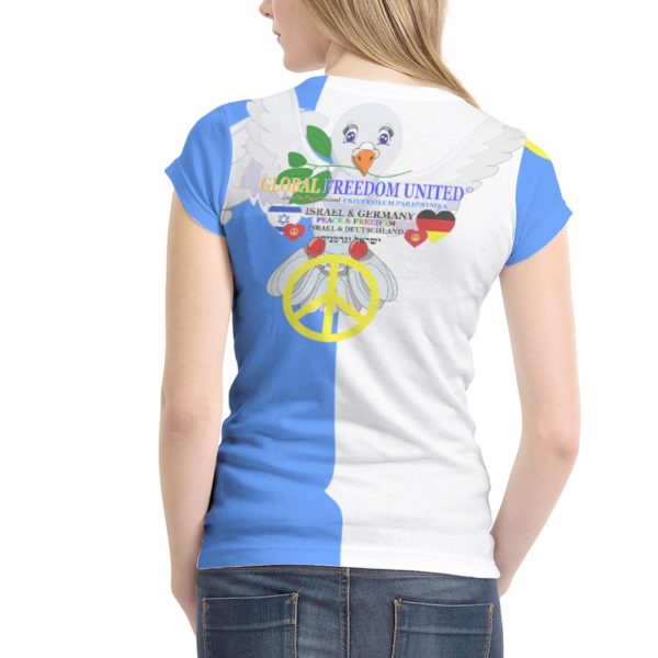 Women´s T-shirt GLOBAL FREEDOM UNITED© Israel & Germany Old Peace Version 1 Blue Cheap