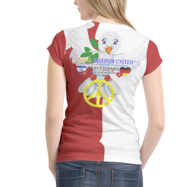 Women´s T-shirt GLOBAL FREEDOM UNITED©  Israel & Germany Old Peace Version 1 Red Supply